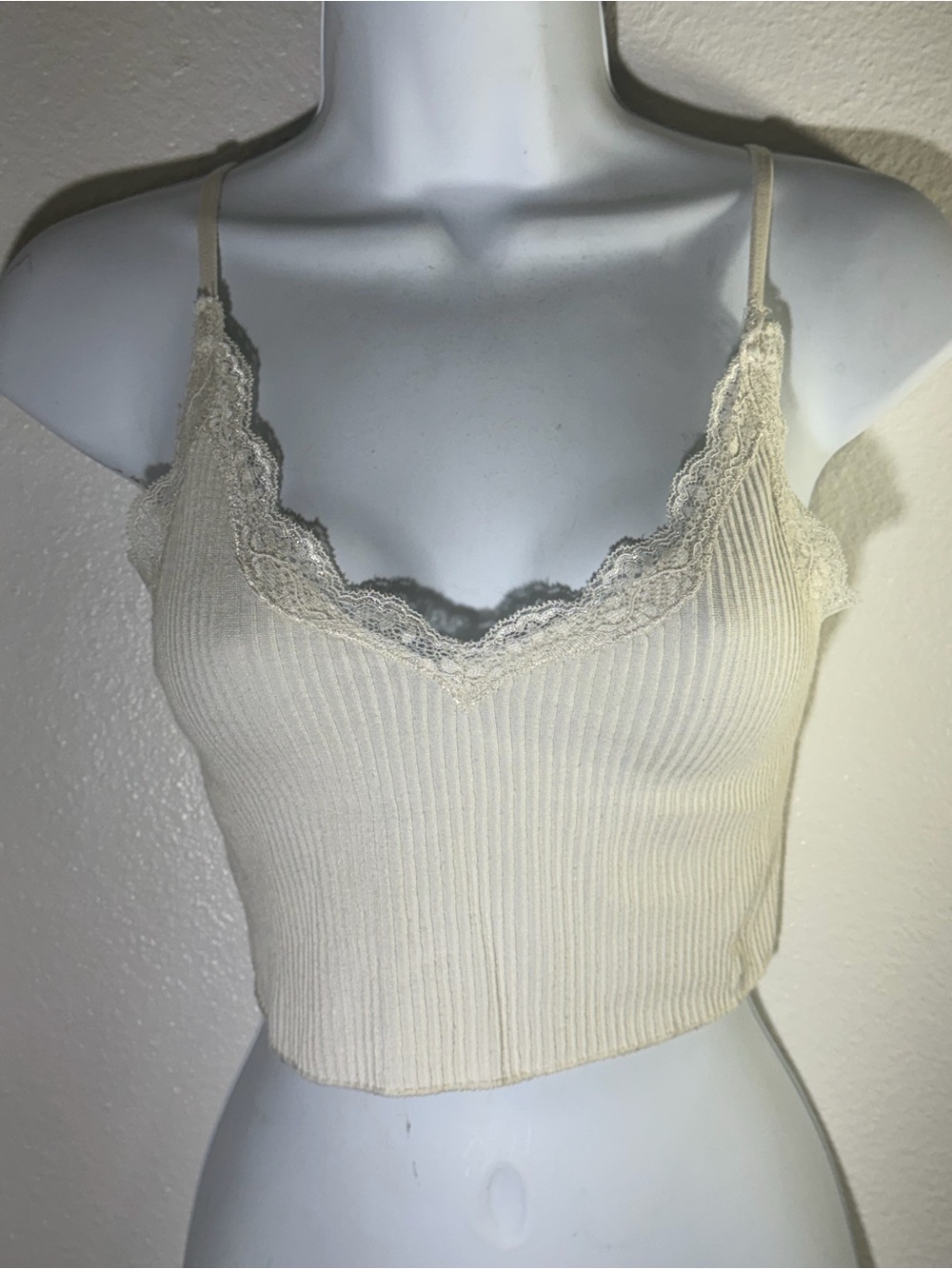 miami Ribbed Lace-Trim Cami in Cream